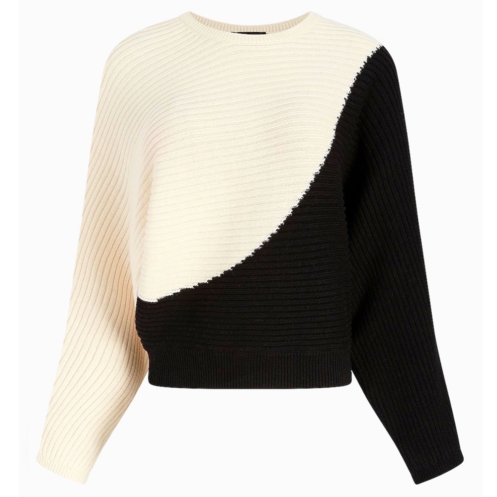 Express White & Black Color Block Ribbed Long Dolman Sleeve Sweater - NWT Sz SML